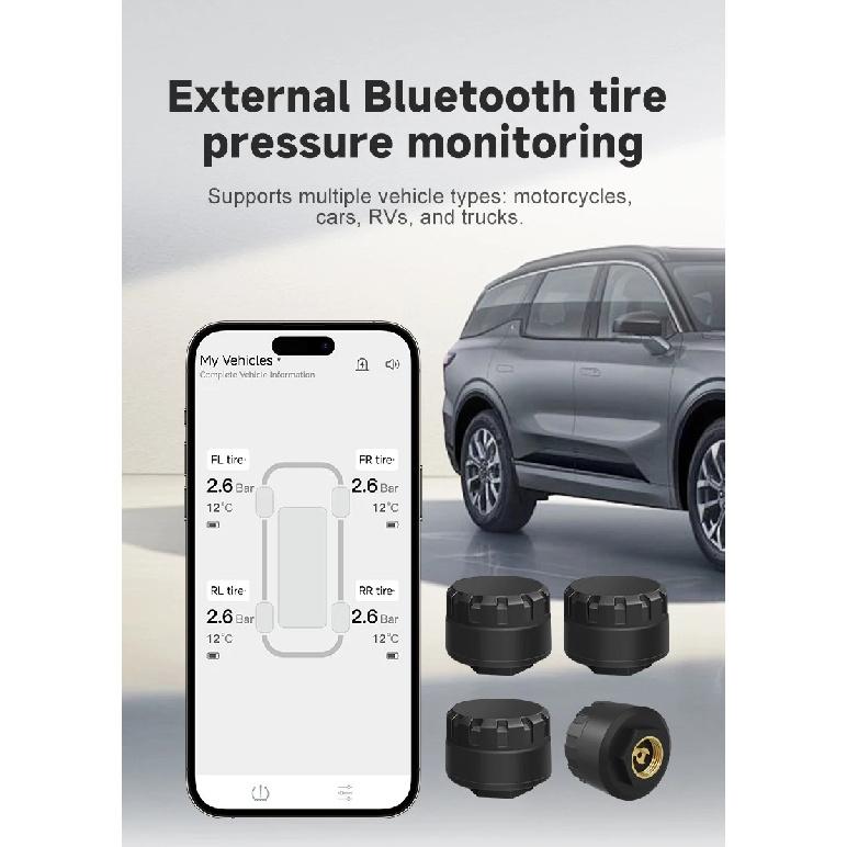 Новый внешний Bluetooth TPMS Датчик давления в шинах BT Мобильное приложение Мониторинг в реальном времени Универсальный для Мотоцикла Автомобиля и 6-колесного Грузовика