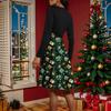 Women's Fashion Round Casual Slim Fit Christmas Print Large Swing Long Sleeve Dress