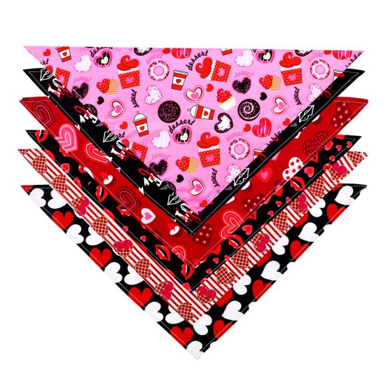Valentine's Day Dog Bandana Dog Heart Prints Cute Triangular Bib with Love Pet Scarf for Small
