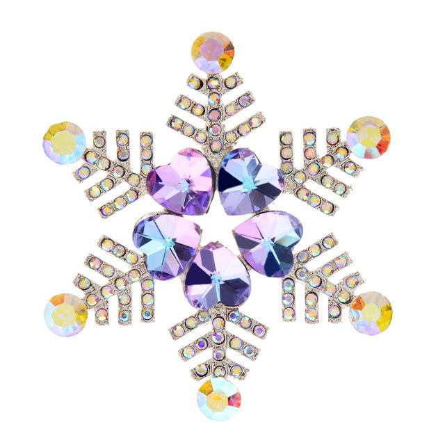 Female Fashion Rainbow Crystal Snowflake Brooches For Women Luxury Yellow Gold Silver Color Alloy Round Brooch Safety Pins