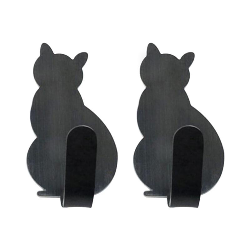 2Pcs Bathroom Storage Holder Cat Pattern Stainless Steel Kitchen Hanger Self-adhesive Hooks Towel Racks Door Clothes Wall Hanger