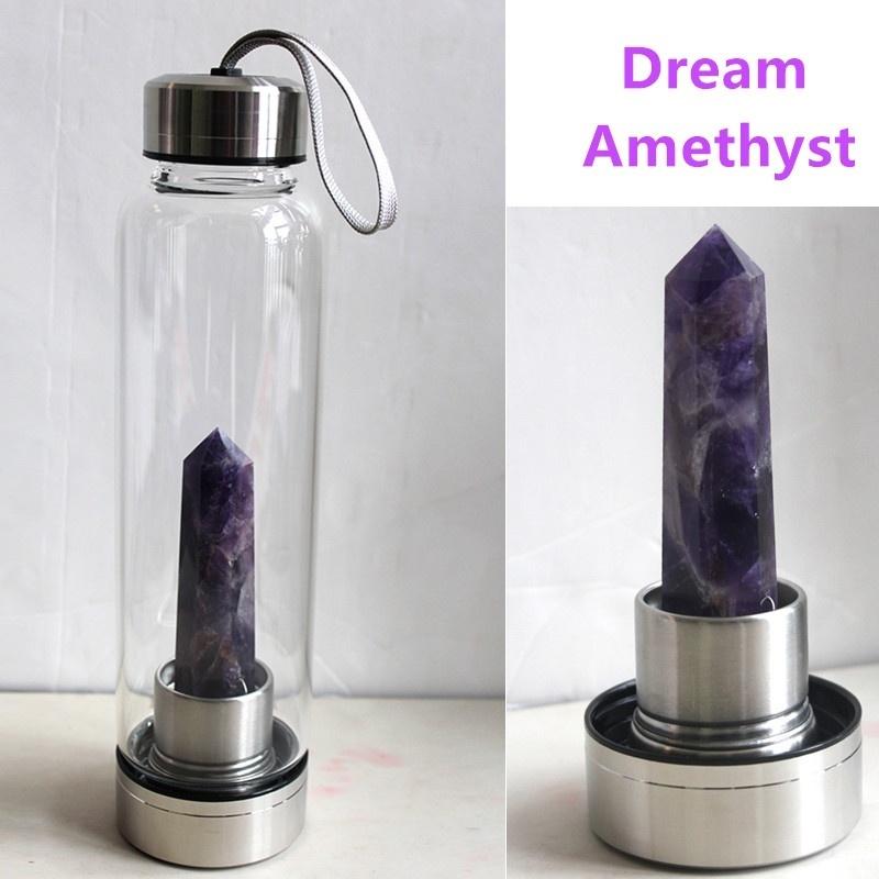 Бутылка с лечебной водой из натуральных кристаллов 550 мл, крышка из нержавеющей стали 304, флюорит, кварцевый камень, палочка, энергетическая стеклянная бутылка, чашка для воды