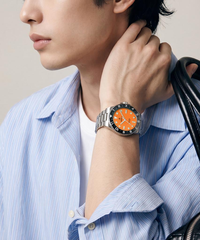 Diwodeu Dw-208R-Or Spino Diver 300 Sunset Orange Men'S Rubber Urethane Wristwatch