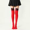 Women's Lace Trim Erotic Silk Thigh-High Stockings with Bow