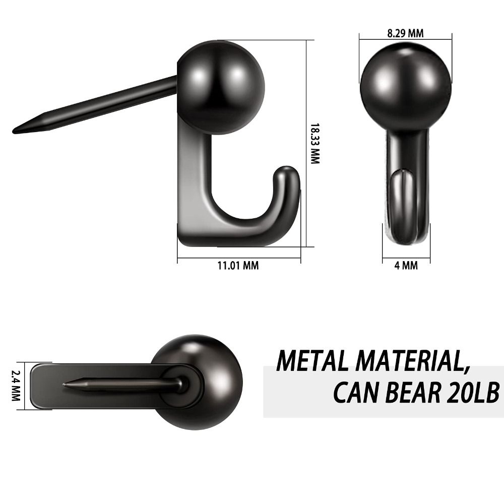 50 штук Черные вешалки Металлические булавки для подвешивания картин Прочные настенные крючки Дом Офис