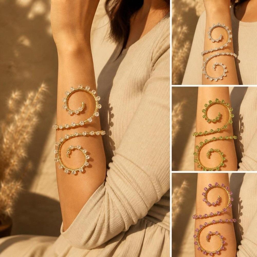 No Piercing Design Wire Wrapped Bracelet Rhinestone Spiral Arm Jewelry New Adjustable Armlet Women
