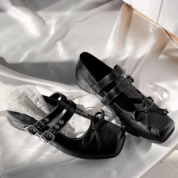 Модные темпераментные балетки с бантом на плоской подошве, маленькие кожаные туфли для женщин 2025 года, новые весенне-осенние туфли-юбки Мэри Джейн
