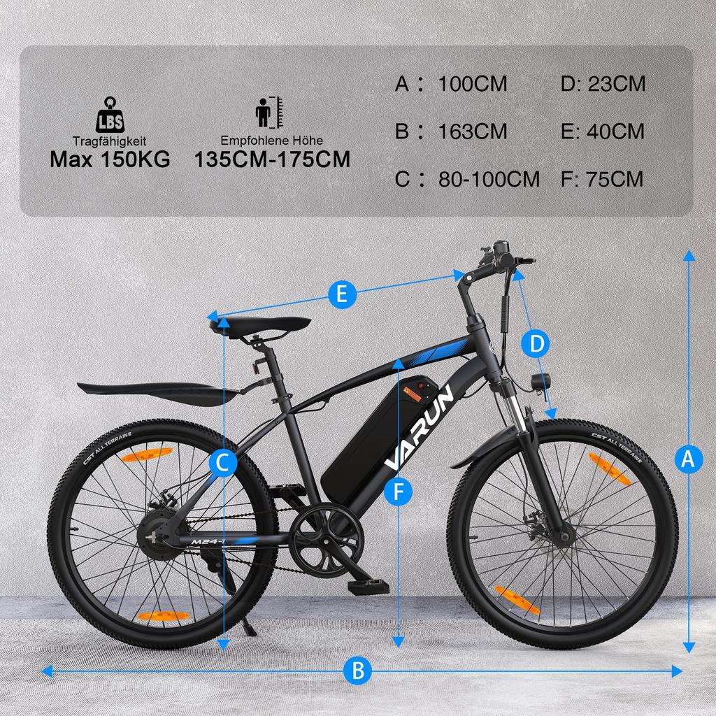 VARUN M24-1Электрический горный велосипед с батареей 36V 7.8Ah, 7-скоростной Shimano