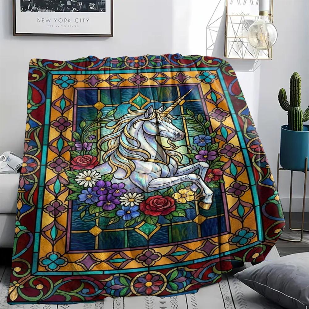 Unicorn Animal Print Flannel Blanket, High quality Comfortable for All Seasons, Home Decor, Warmth and Comfort, Perfect for Christmas Gifts142