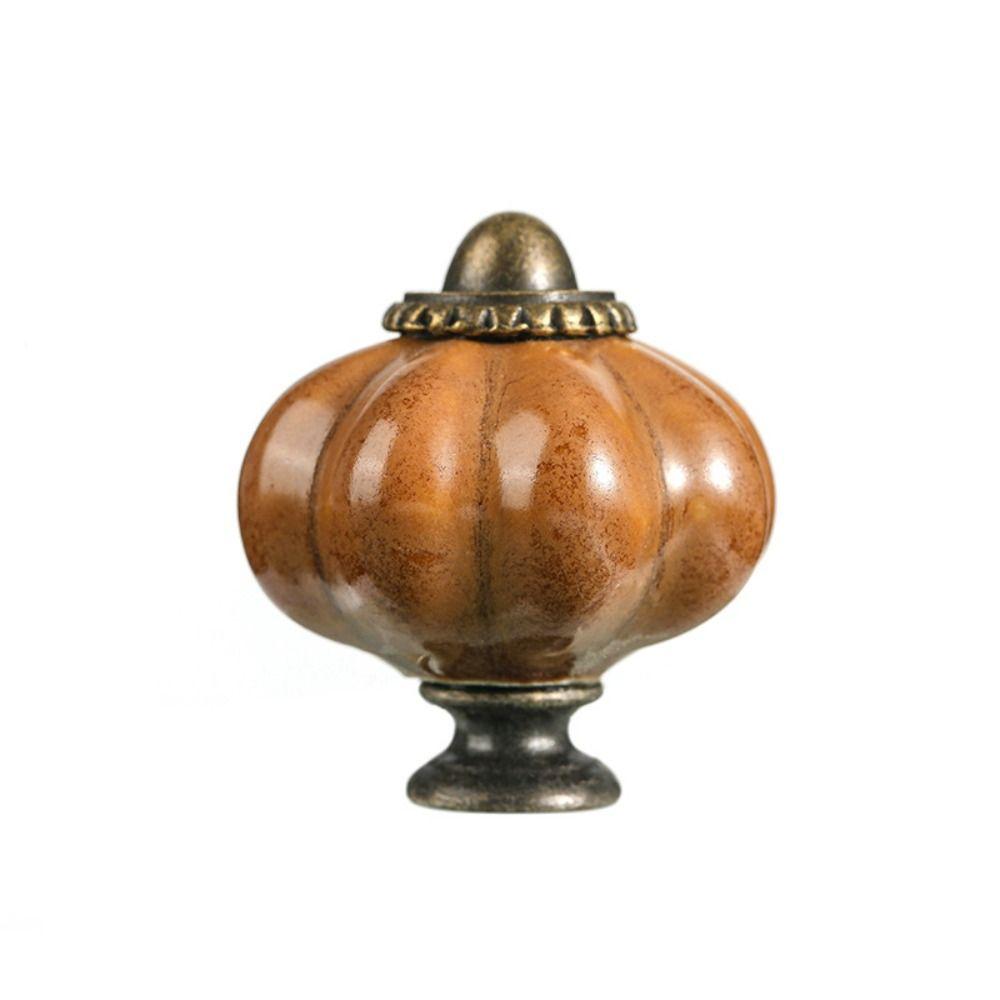 Single Hole Cabinet Knob Round Drawer Knobs Retro Ceramic Pumpkin Handle  Kitchen