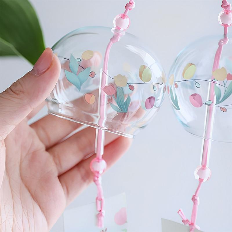 Japanese Wind Bell Sakura Pattern Wind Chimes Handmade Glass Furin Home Decor