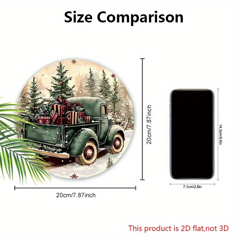 Рождественская деревянная табличка с рисунком винтажного пикапа, теплая зимняя круглая табличка для декора на входную дверь или стену, идеальное рождественское украшение