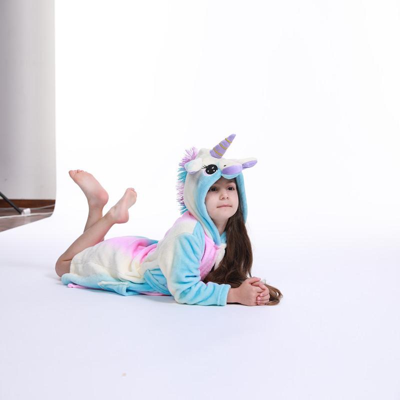 Children Nightgowns Kigurumi Hooded Bathrobes Kid Animal Bath Robe Rainbow Unicorn Sleepwear For Boys Girls