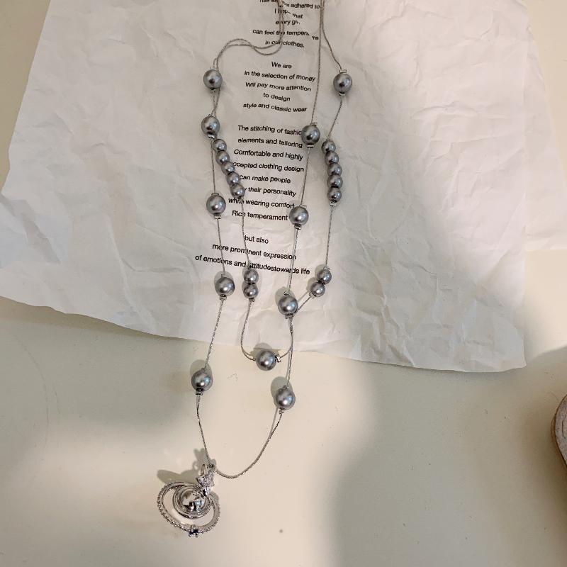 Двухслойные ожерелья из искусственного жемчуга для женщин, ожерелье с подвеской в виде капли воды, цепочки на шею с цирконом в виде звезды Сатурна, ювелирные изделия