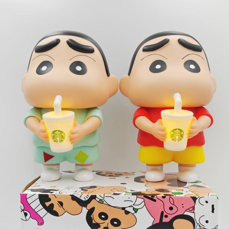 1 шт. Виниловая чашка молочного чая со свечением, настольное украшение 25 см, кукла-рука Crayon Shin-Chan, фигурка аниме-новичка, модель для гостиной, игрушка