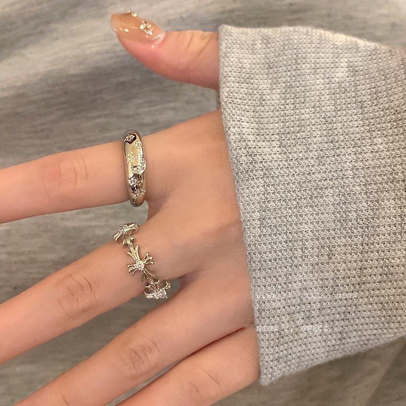 Холодный ветер~серебряное циркониевое крестовое кольцо женское Ins легкое роскошное парное кольцо