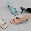 Lacquer Leather High Heel Sandals for  Summer New Fashionable British Style Square Toe Slim Heel Women's Slippers