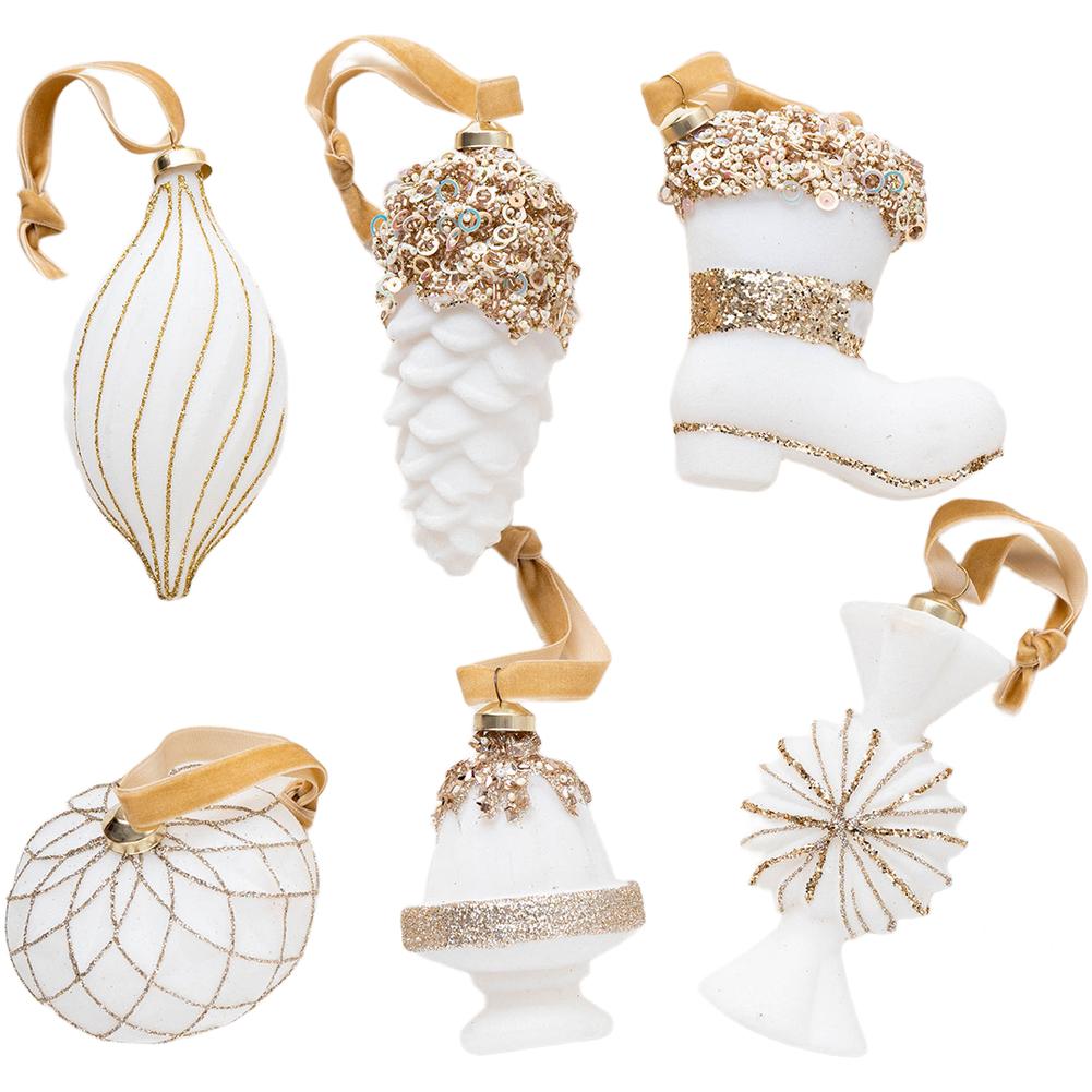 Flocked Decorative Ornaments Set of 6 for Christmas Tree and Window Display with Unique Design for Holiday Decoration