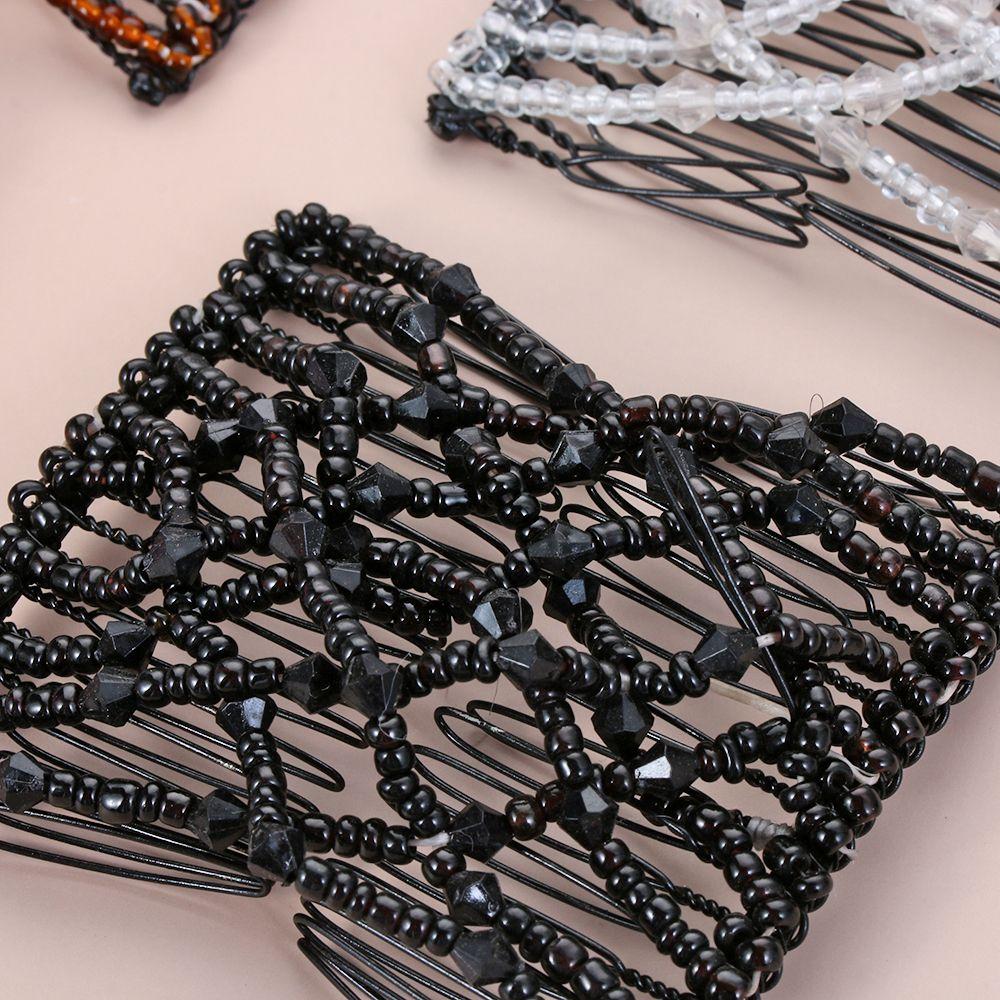 Fashion Woman Double Clip DIY Elastic Headband Bun Hair Combs Beads Comb Metal Hairpins