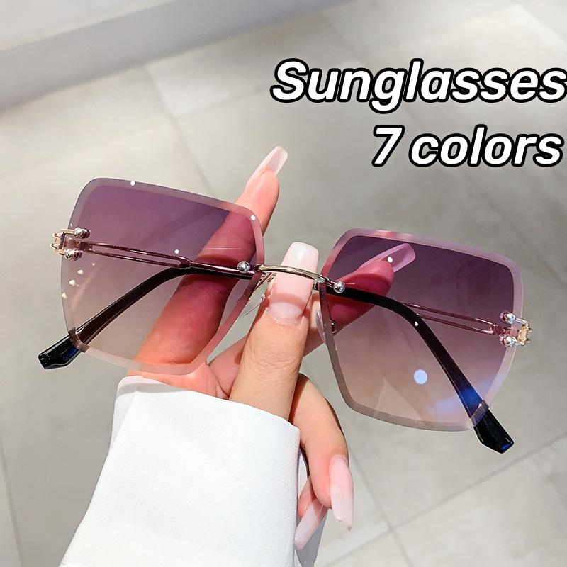 Trendy Polygonal Gradient Men Sunglasses New Frameless Cut Edge Sunglasses for Women Sunscreen and Shading Sunglasses