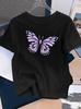 Unisexs Casual Elegant Purple Butterfly Print Crew Neck Tshirt Versatile Casual Wear Simple Fashion Tops Casual Wear Retro Y2k