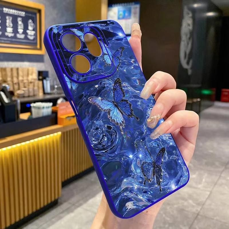 Shiny Blue Butterfly Printed Silicone Phone Case For iPhone 17 16 15 11 13 12 14 Pro Max 16e 17e Air 14 15 Plus XR X Soft Cover