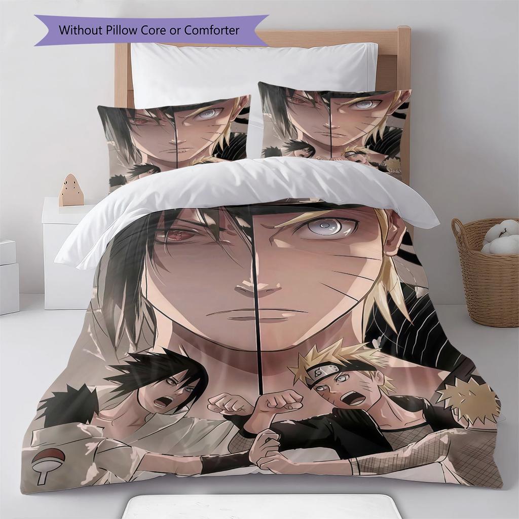 Naruto Fire Determination Pattern Bedding Quilt Set Quilt Cover Pillowcase Home Birthday Gift(1 * duvet cover + 2 * pillowcase, without core)