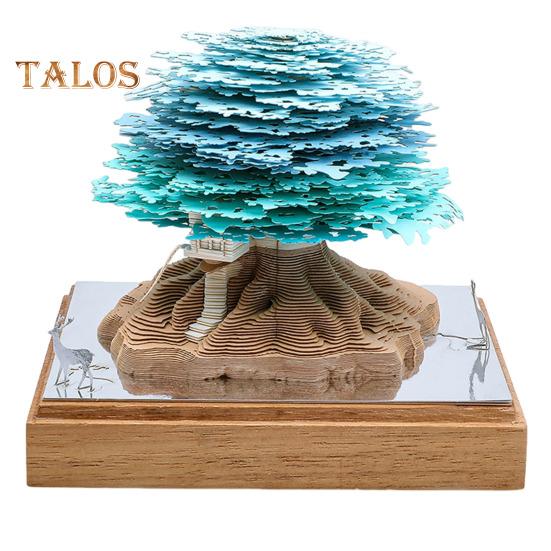 3D-календарь со светодиодной подсветкой, художественная бумажная скульптура, домик на дереве, отрывной календарь с подсветкой, специальное бумажное украшение для рабочего стола