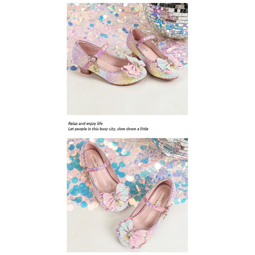 Супер Сказочные Кожаные Туфли для Девочек Модные Великолепные Градиентного Цвета Туфли Принцессы Британский Стиль Принцессы Хрустальные Туфли Градиентные Туфли для Девочек