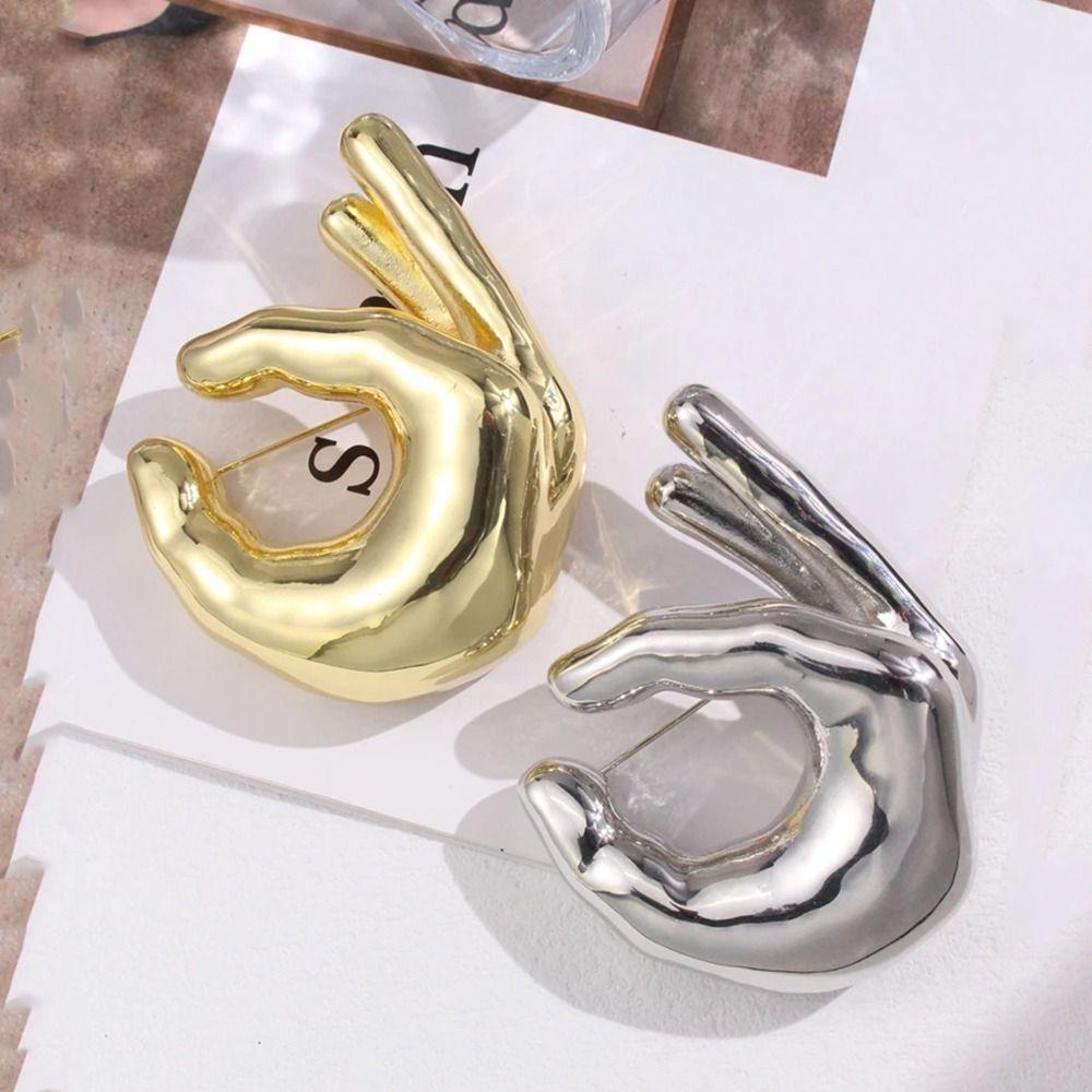 Jewelry Accessories OK Gesture Brooch Zinc Zinc Alloy Metal Glossy Clothes Pin Unique Gift