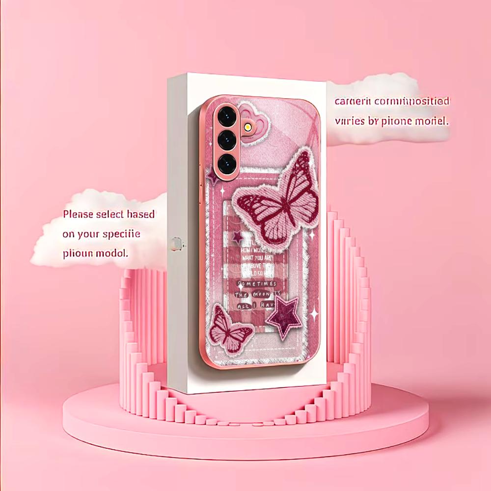 Pink butterfly sticker Madam pink  Glass  PhoneCase for Samsung Galaxy S26 S25 S24 S23 S22 FE Ultra Plus Dropresistant Female