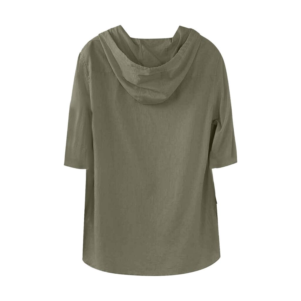 Мужская летняя хлопковая конопляная хлопковая тонкая повседневная однотонная свободная куртка с капюшоном и коротким рукавом