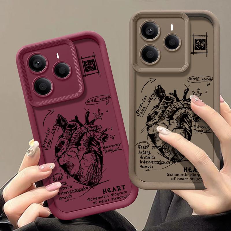 Heart Pattern Soft Silicone Phone Cover For Xiaomi 14T 13T Pro Poco X7 F6 Pro X6 Redmi Note 14 Pro 13 12 11 Shockproof Matte TPU Bumper Cover