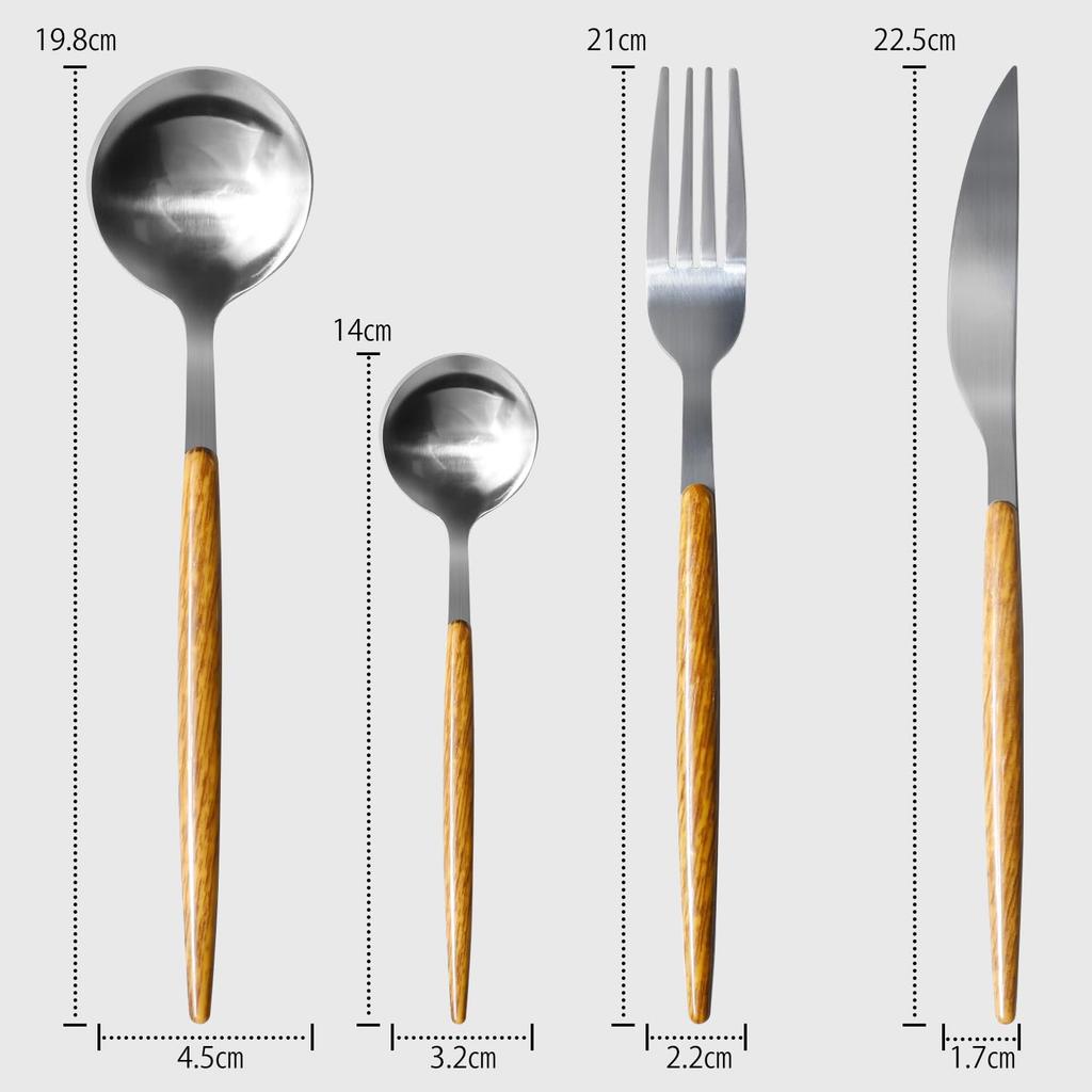 Набор столовых приборов набор ложек и вилок на 4 персоны из нержавеющей стали имитация дерева зеркальный можно мыть в посудомоечной машине для использования на открытом воздухе в ресторане дома 16 предметов человек, ручка,