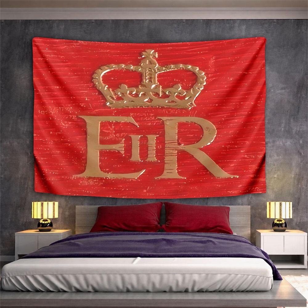 Royal Crown ER Monogram Tapestry Wall Hanging British Royal Emblem Decor for Bedroom Living Room Study Room Gift