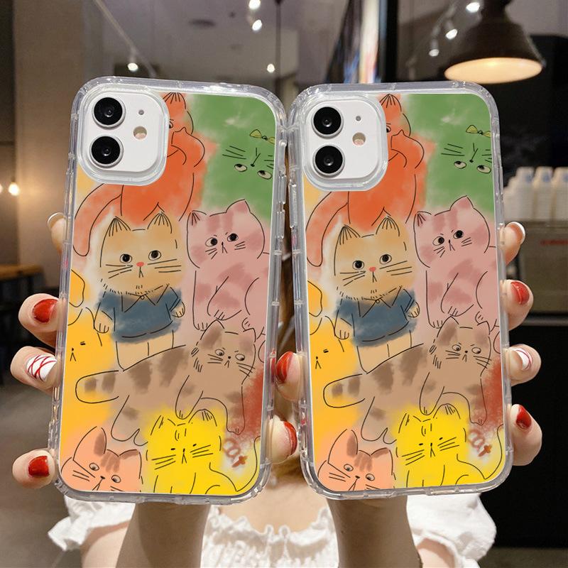 Иллюстрация кота в стиле граффити для чехла на телефон iPhone 17 с воздушной подушкой 16Pro прозрачный с большим отверстием 14/13 противоударный 15