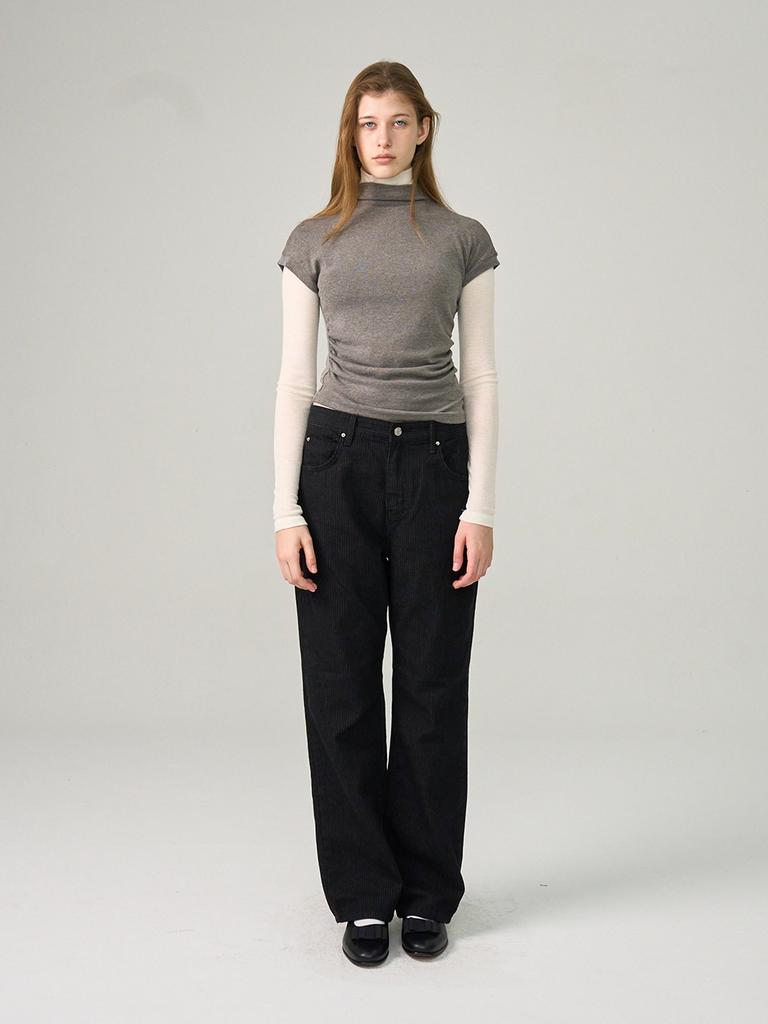 HUNCH Half-Neck Short-Sleeved Jersey Top (2Colors)