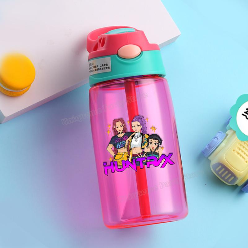 KPop Охотники на демонов Детская бутылка для воды Для улицы Спорт Зои Мира Руми Девочка Стакан с трубочкой Портативная Пластиковая бутылка для напитков Подарок на день рождения