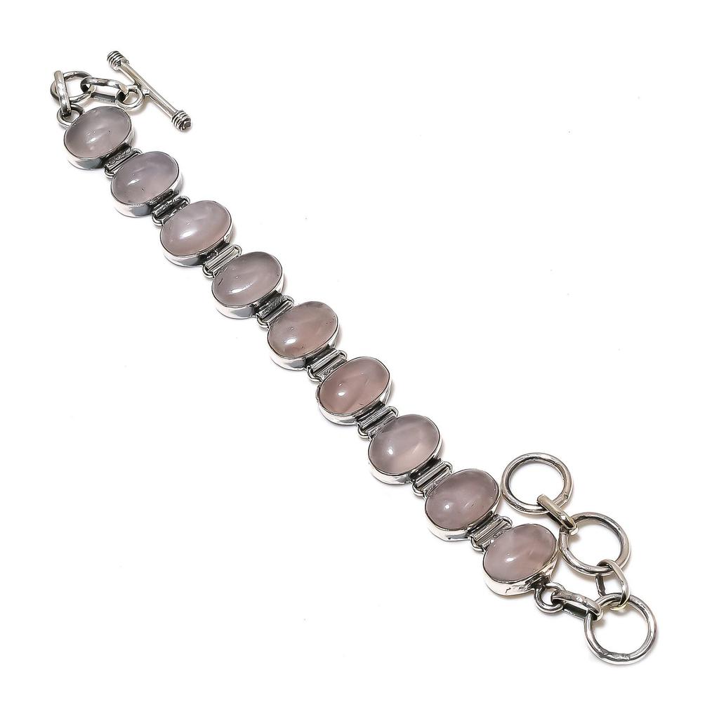 Браслет из натурального розового кварца ручной работы из стерлингового серебра 925 пробы, браслет из розового кварца для жены, браслет унисекс, подарок на день рождения для любимой