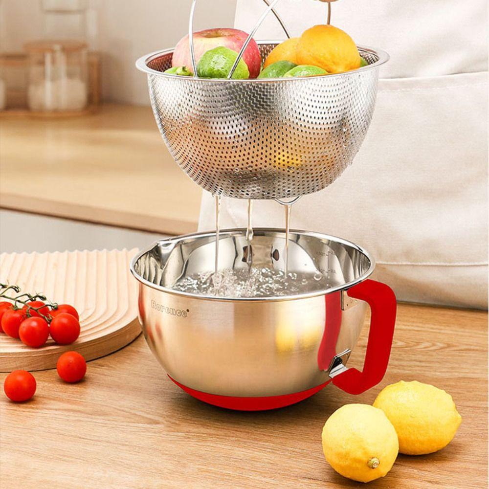 Чаша для взбивания яиц из нержавеющей стали, мерная салатница, многофункциональная миска для смешивания, фрукты