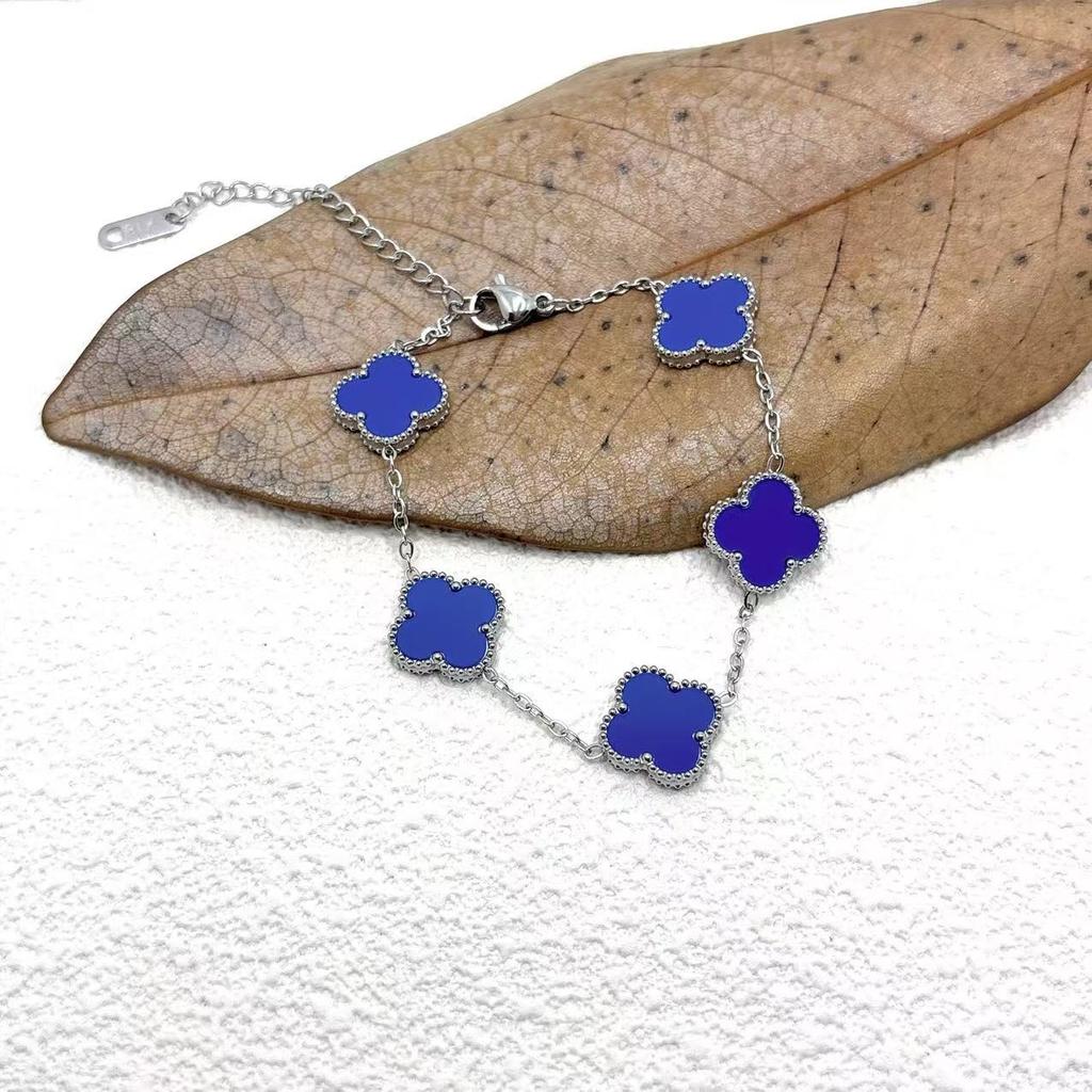 15Mm Four-Leaf Clover Five Flowers Bracelet High-Grade Titanium Steel Bracelet Fashionable Versatile Lucky Four-Leaf Clover Jewellery