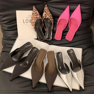 Новые роскошные женские шлепанцы с острым носком, модные женские элегантные модельные сандалии ярких цветов, шлепанцы на квадратном низком каблуке