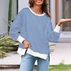 Women Striped Oversized Sweatshirt Long Sleeve Crewneck T-Shirt Split Hem Waffle Knitted Tunic Top Casual Fall Sweater