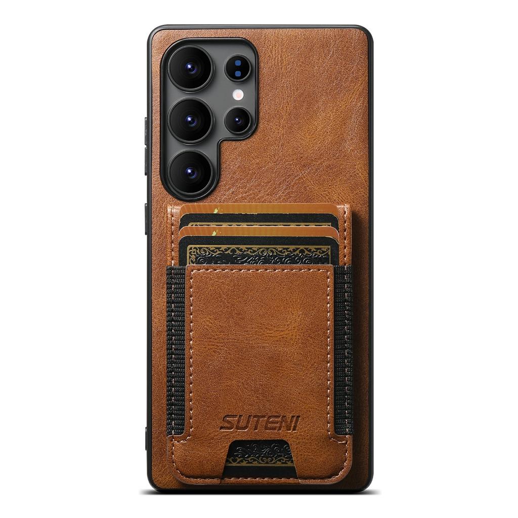 SUTENI H03 For Samsung Galaxy S25 Ultra Case Card Holder Waxy Texture Leather+TPU Phone Cover