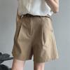 WTEMPO Cotton Shorts Women High Waist Wide Leg A Line Suit Shorts with Belt Office Lady Solid Loose Casual All Match Short Pants