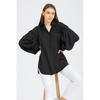 Women's Black Cotton Oversize Shirt with Pockets Balloon Cufflinks