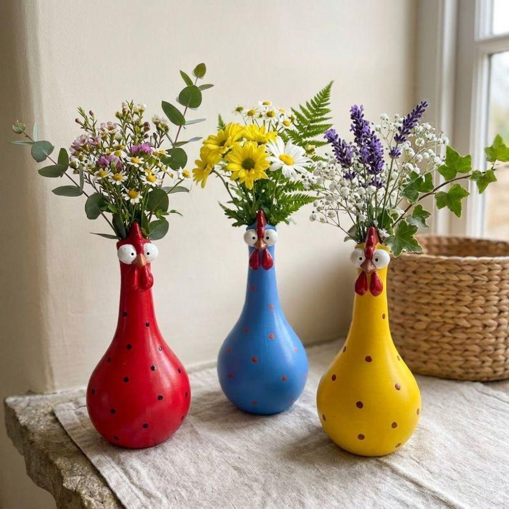 Resin Art Long Neck Chicken Vases Lifelike Flower Vase Ornament Flower Arrangement Vase Home Decor