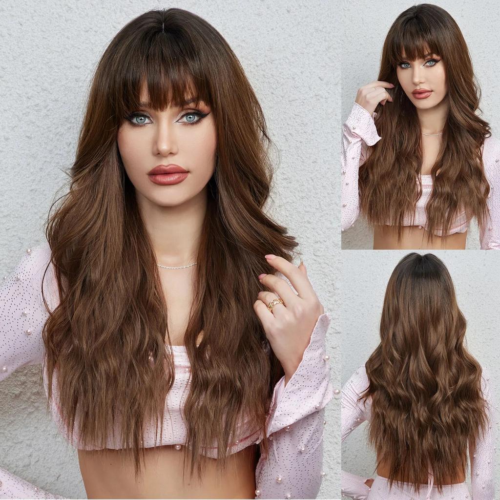 Длинные объемные волнистые синтетические парики, черный, фиолетовый, розовый, омбре, светло-персиковый розовый парик для женщин, повседневная вечеринка, косплей, термостойкий