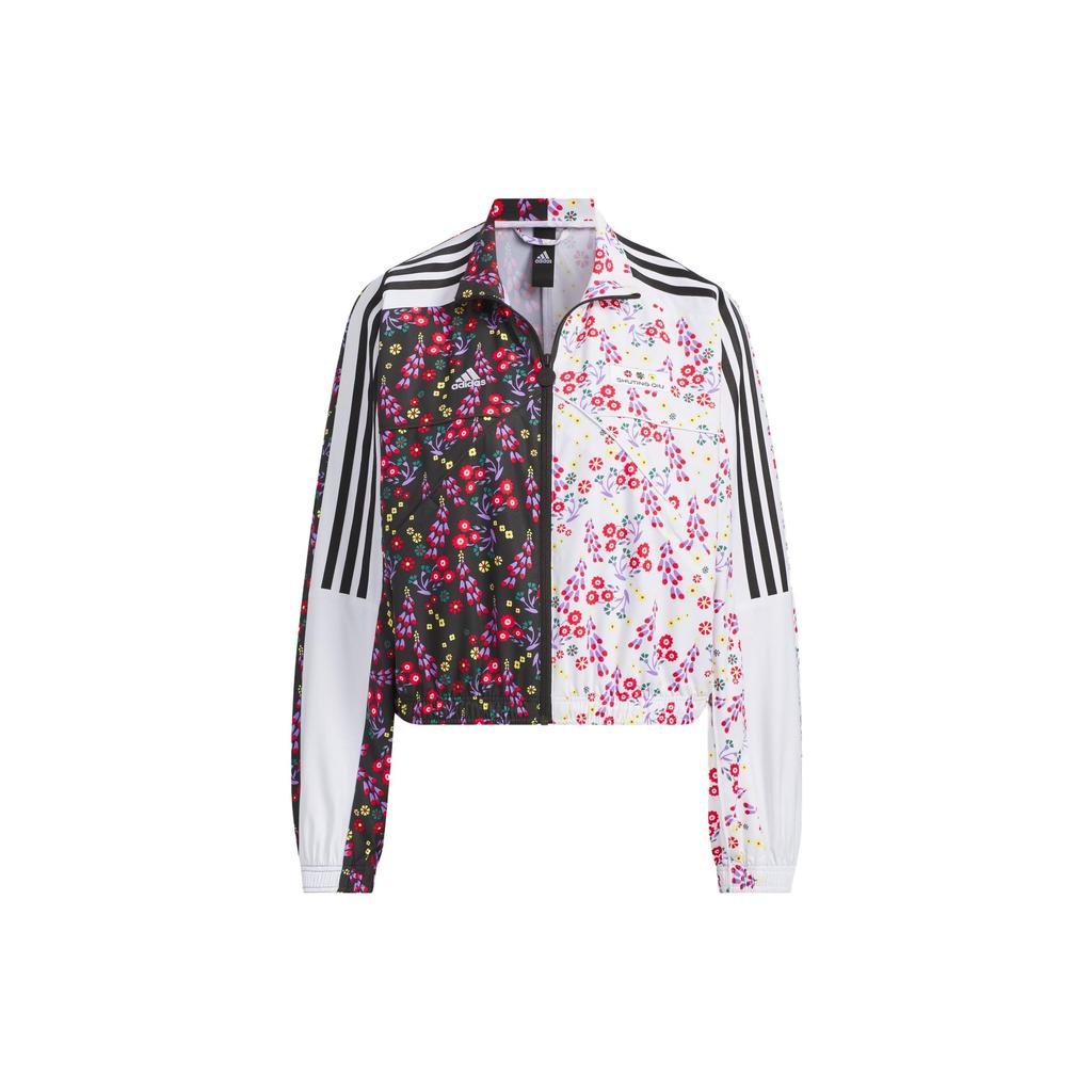 adidas X Shuting Qiu совместная тканая спортивная повседневная куртка с цветочным принтом, женские куртки, черный, белый цвет IM8441