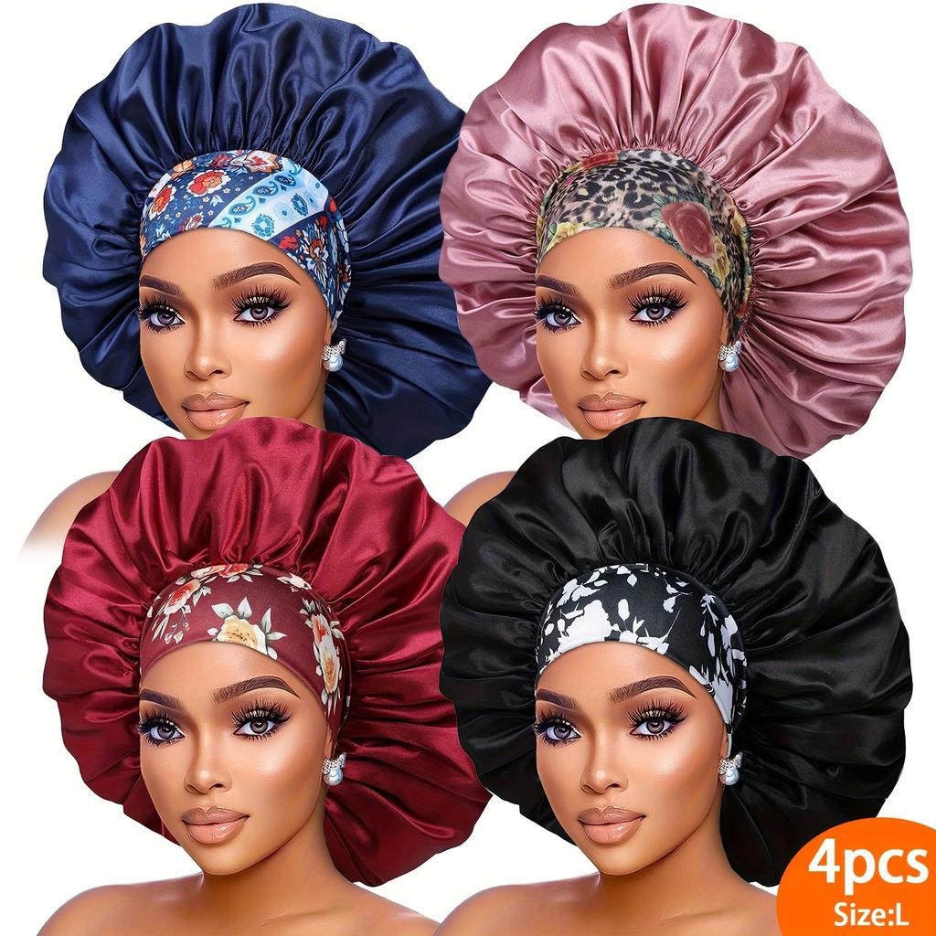 1PCS Satin Hair Bonnet For Women Elastic Wide Band Sleep Cap Silkly Satin Cap For Braid Curly Natural Straight Hair - Bathroom Accessories